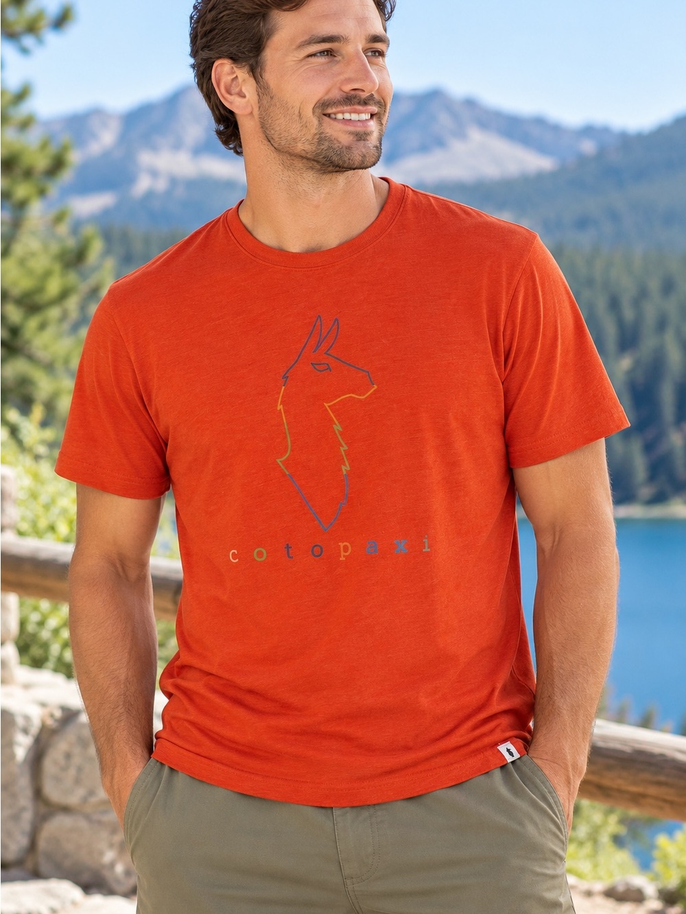 Cotopaxi Mens M Orange Llama Logo Graphic Tee Outdoor Hiking Adventure Shirt